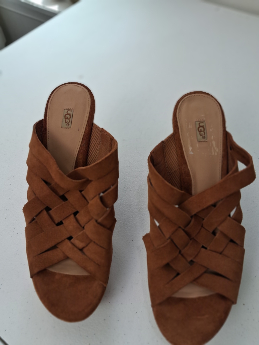 UGG Women's Brown Woven Suede Slide Sandals